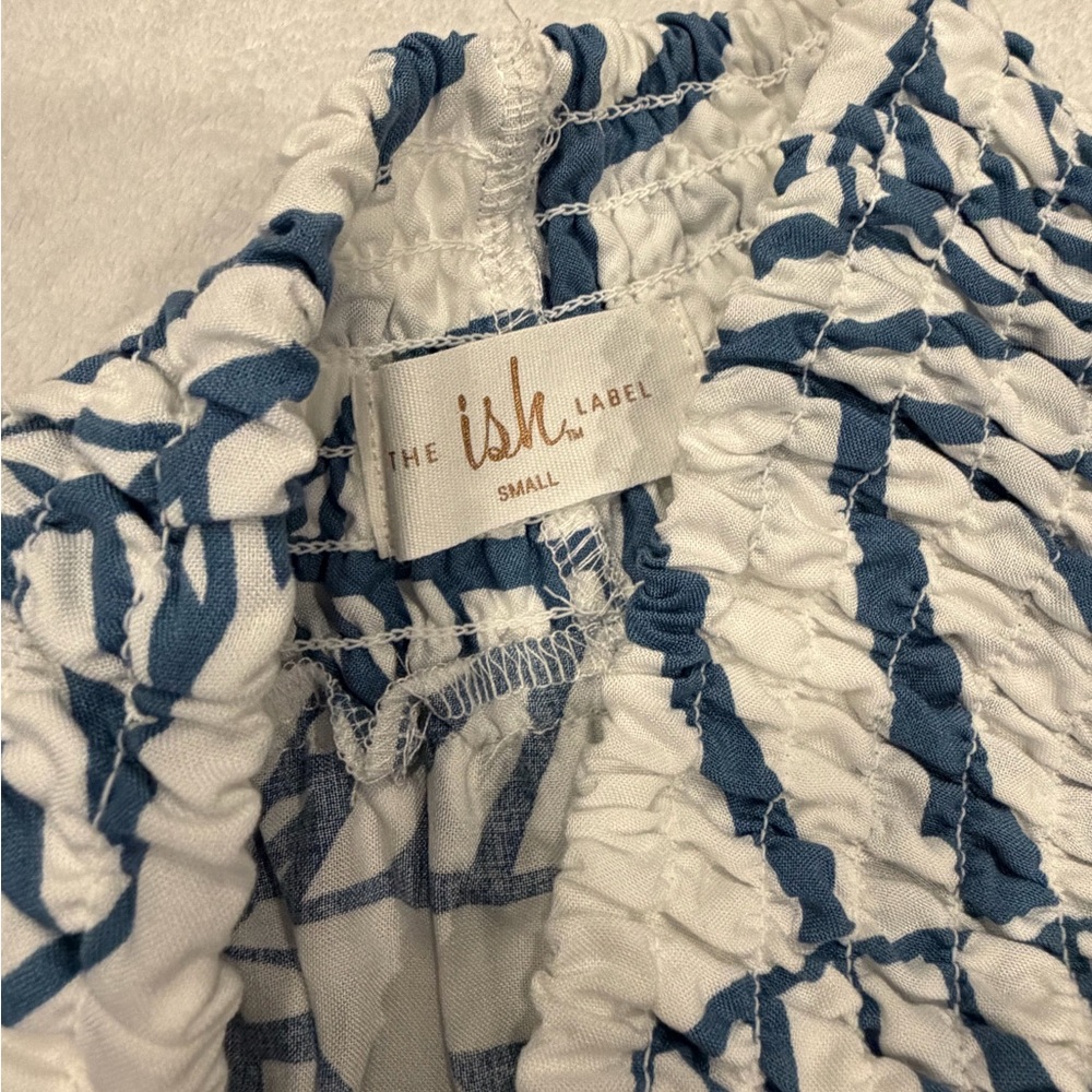 ISH Blue and White Leaf Print Wide Leg Pants - Picture 5 of 7